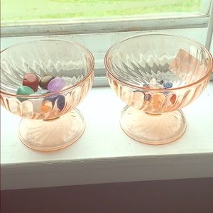 Pair of 2 Vintage Rose stained glass dishes.